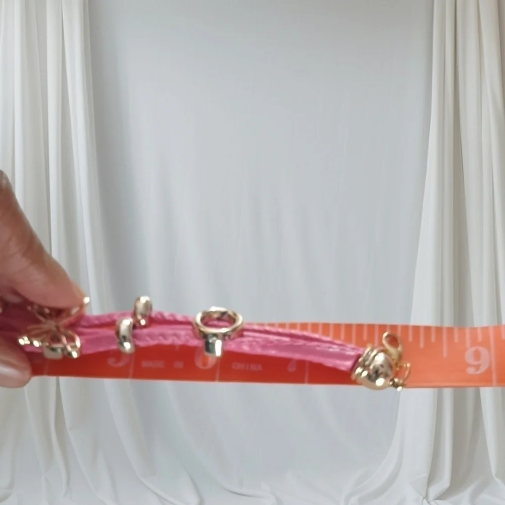 Pink Faux Leather Gold Tone Butterfly Y2K Bracelet - Picture 5 of 8